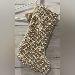 Shabby Chic Chunky Knit 18” Christmas Stocking Ivory w/ Gold Metallic, Tassel